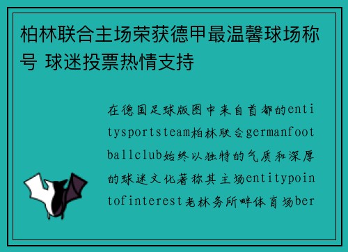 柏林联合主场荣获德甲最温馨球场称号 球迷投票热情支持